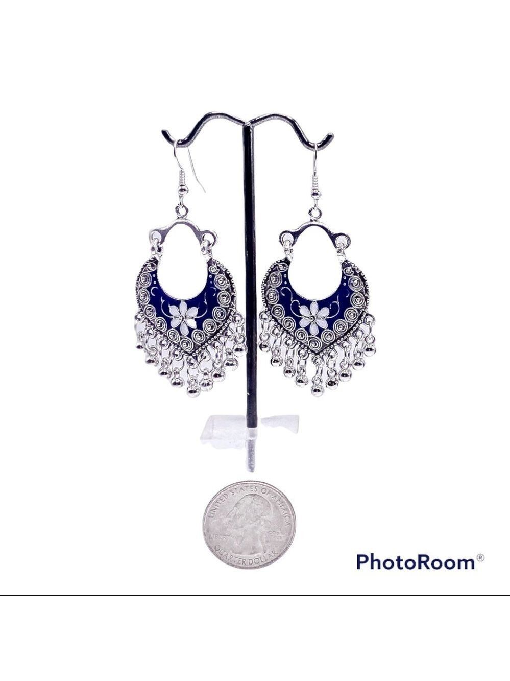 Navy Blue Vintage Style Bohemian Dangle Fashion Earrings
